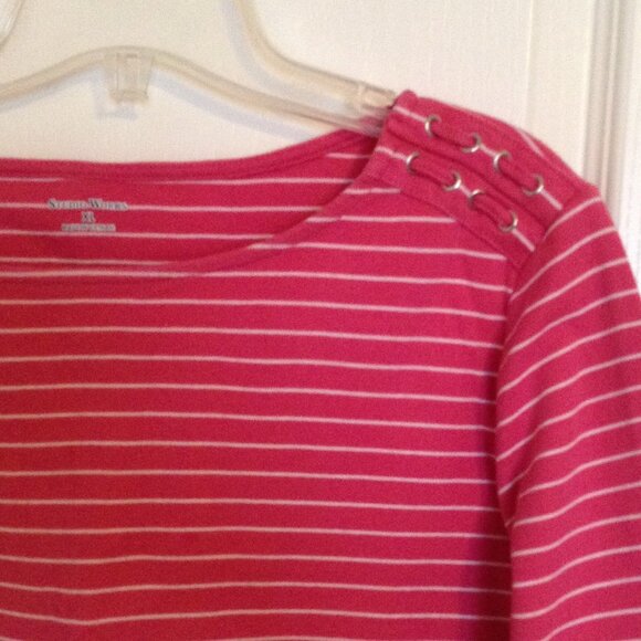 Studio Works Women's Size XL Pink Stripped Top T-Shirt 3/4 Sleeves - Picture 2 of 8